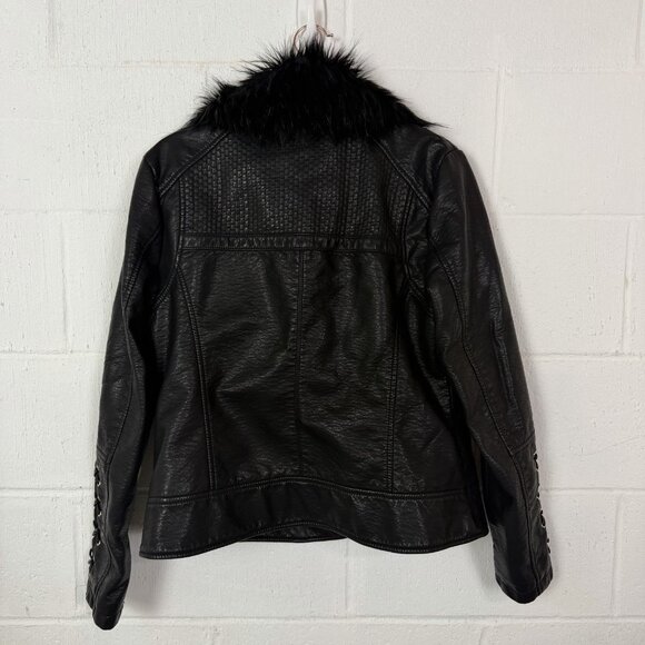 Guess Women's Faux Leather Moto Jacket Removable Faux Fur Collar Baddie Biker XL - Picture 10 of 16